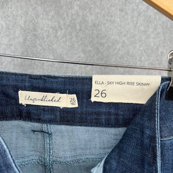 Anthropologie Unpublished Ella Sky High Rise Skinny Jeans Size 26 Dark Wash NEW - Picture 7 of 14